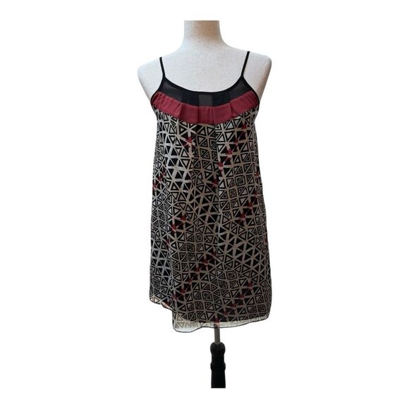 BCBG‎ Next Generation Black White Geo Print Spaghetti Strap Shift Dress Size XXS - Picture 1 of 9
